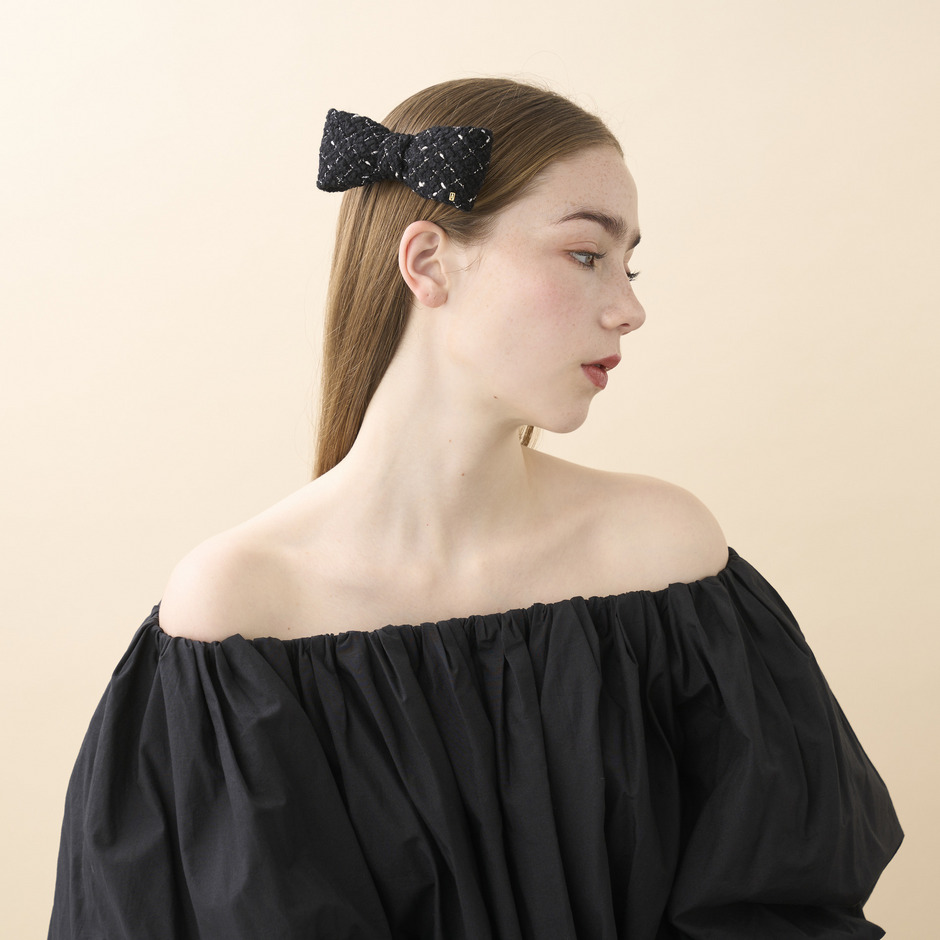 バレッタ (8 cm) 詳細画像 アイボリー&times;ブラック(X) 4